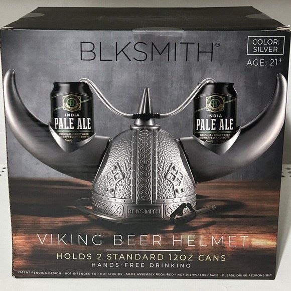 “Viking Beer Helmet” Silver Holds 2/12 Oz Cans Hands Free Drinking Party, Sport - Picture 1 of 6